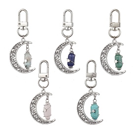 Natural & Synthetic Gemstone Pendant Decorations, Tibetan Style Alloy Moon and Swivel Clasps