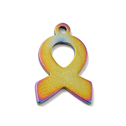 Ion Plating(IP) 201 Stainless Steel Charms, Awareness Ribbon Charms