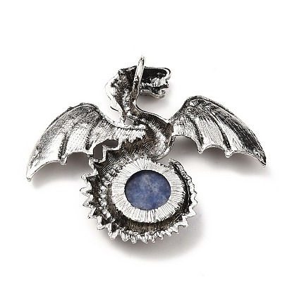 Gemstone Big Pendants, Dragon Charms, with Rack Plating Antique Silver Tone Alloy Findings, Cadmium Free & Lead Free