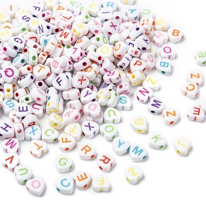 Perles opaques cardiaques acryliques, perles de lettre à trou horizontal, 7x7.5x4mm, Trou: 2mm, environ3600 pcs / 500 g