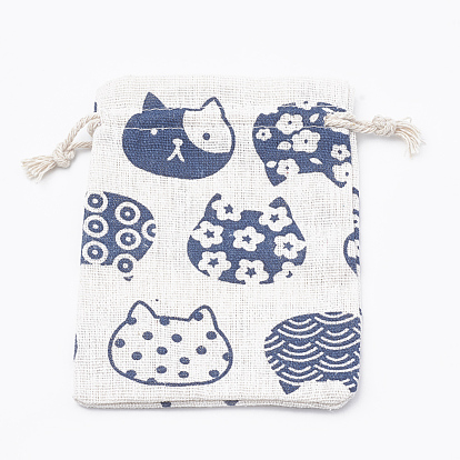 Kitten Polycotton(Polyester Cotton) Packing Pouches Drawstring Bags, with Printed Cartoon Cat