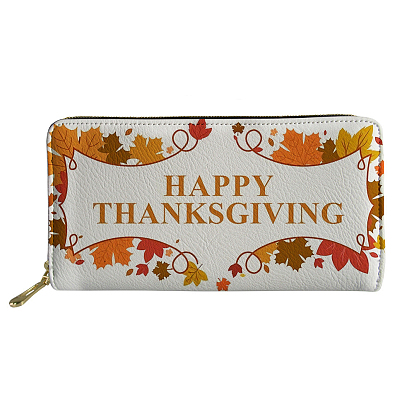 Monedero de cuero de imitación del tema del día de acción de gracias para las mujeres, billetera con cremallera, bolso de embrague