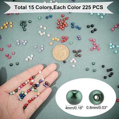 15 Color Glass Pearl Beads, Dyed, Round