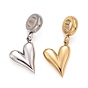 304 Stainless Steel European Dangle Charms, Large Hole Pendants, Heart