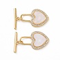 Brass Micro Pave Clear Cubic Zirconia with Shell Toggle Clasps, Heart Lock
