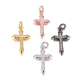 Brass Micro Pave Cubic Zirconia Pendants, Cross