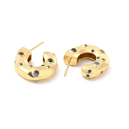 Cubic Zirconia C-shap Stud Earrings, Real 18K Gold Plated Half Hoop Earrings for Women, Cadmium Free & Lead Free
