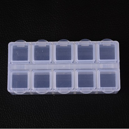Contenedores de perlas de plástico cuboide, tapa abatible de almacenamiento de cuentas, 10 compartimentos, 8.8x4.4x2.05 cm