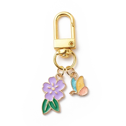 Alloy Enamel Flower & Butterfly Pendant Decorations, with Alloy Swivel Clasps, Clip-on Charms