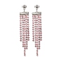 Glass Rhinestone Chains Tassel Earrings, 304 Stainless Steel Dangle Stud Earrings