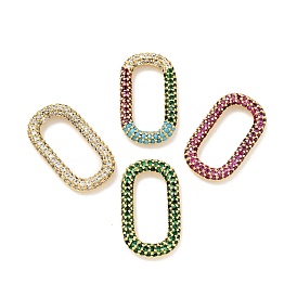 Rack Plating Brass Micro Pave Cubic Zirconia Linking Rings, Long-Lasting Plated, Cadmium Free & Lead Free, Oval, Golden