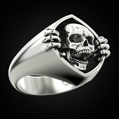 Alloy Skull Finger Rings, Gothic Chunky Ring for Men
