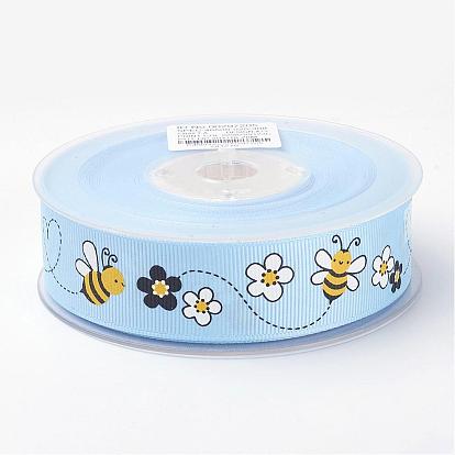 Rubans polyester gros-grain, les abeilles et les fleurs, imprimé