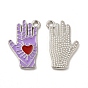 Alloy Enamel Pendants, Hand with Heart Pattern