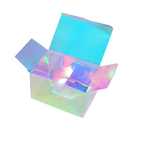 Caja de plástico de pvc transparente plegable estilo láser, caja de regalo de color del arco iris caja de embalaje de alimentos, Rectángulo