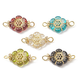 Plating Acrylic Connector Charms, Metal Enlaced Flower Links, with Golden Tone 304 Stainless Steel Double Loops
