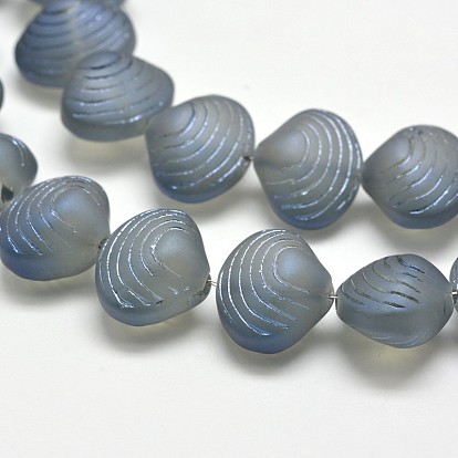 Galvanoplastie dépoli perles de coquillage de fils de verre, arc-en-ciel plaqué, 12x14.5x10mm, Trou: 1mm, Environ 32 pcs/chapelet, 16 pouce