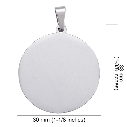 Ion Plating(IP) 304 Stainless Steel Pendants, Stamping Blank Tag, Flat Round