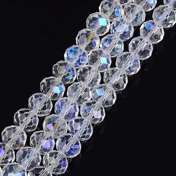 Chapelets de perles en verre, rondelle, blanc, de couleur plaquée ab 