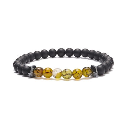 Bracelet extensible en perles rondes avec pierres précieuses naturelles, agate noire (teinte) et hématite synthétique, bijoux en pierres précieuses pour femmes