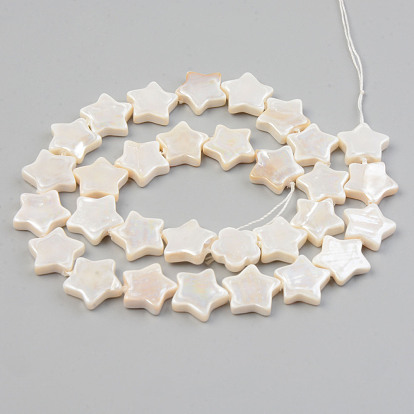 Electroplate Natural Freshwater Shell Beads Strands, Star