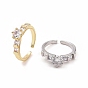 Clear Cubic Zirconia Diamond Open Cuff Ring, Brass Jewelry for Women