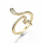 Brass Micro Pave Clear Cubic Zirconia Cuff Rings, Open Rings, Wide Band Rings, Cadmium Free & Nickel Free & Lead Free, Snake