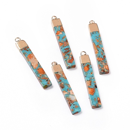 Dyed Natural Imperial Jasper Pendants, Rectangle Charms, with Brass Findings
