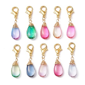 Glass Pendant Decorations, with Zinc Alloy Lobster Claw Clasps, Teardrop
