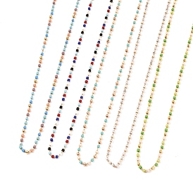 Colliers de perles de rocaille de verre faits à la main, avec fermoirs mousquetons en acier inoxydable 304 plaqués or