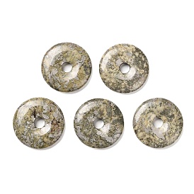 Natural Pyrite Pendants, Donut/Pi Disc Charms