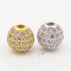 Thistle CZ Jewelry Findings Brass Micro Pave Cubic Zirconia Round Beads, Grade AAA, Lead Free & Cadmium Free & Nickel Free, 10mm, Hole: 3mm