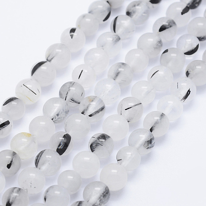 Brins de perles de quartz tourmalinés naturels, ronde