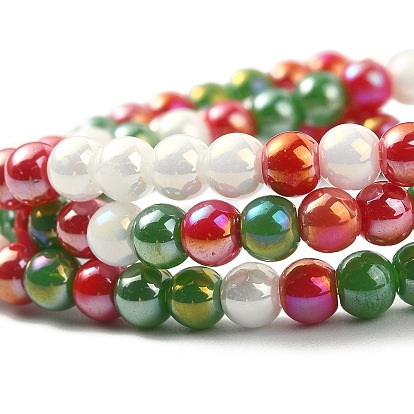 Hebras de perlas de vidrio de electrochapa opaca, color de ab chapado, rondo, para la Navidad