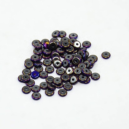 Galvanoplastie non magnétiques hématite synthétique brins de perles, perles heishi, disque / plat rond, 4x1mm, Trou: 1mm, à propos de 379pc / brin, 15.7 pouce
