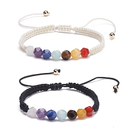 Faceted Round Natural Mixed Stone Braided Bead Bracelets Set, Chakra Bracelets for Girl Women