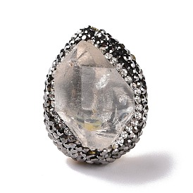 Регулируемое кольцо в форме капли из натурального кристалла кварца неправильной формы со стразами, массивное кольцо из позолоченной латуни для женщин, без кадмия и без свинца