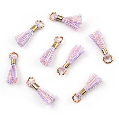 Polycotton(Polyester Cotton) Tassel Pendant Decorations, with Unwelded Iron Jump Rings, Golden