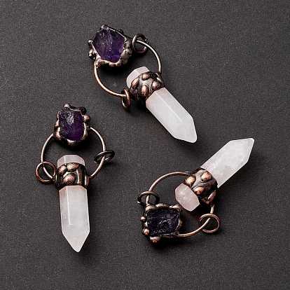 Natural Quartz Crystal and Amethyst Big Pendants, with Tin Findings, Lead & Nickel & Cadmium Free, Bullet