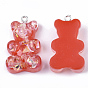 Transparent Resin Pendants, with Shell Chip & Iron Loop, Hologram Style, Platinum, Bear