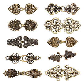 CHGCRAFT 10 Sets 10 Style Heart & Flower Alloy Hook Button, Shawls and Capes Buckle, with Clips, for Garment Accessories