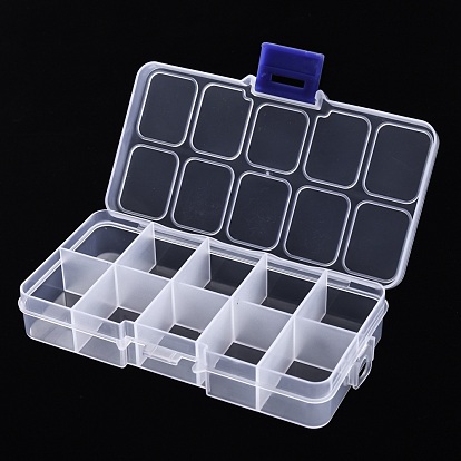 Contenedor de almacenamiento de cuentas de plástico, 10 cajas organizadoras de compartimentos, Rectángulo