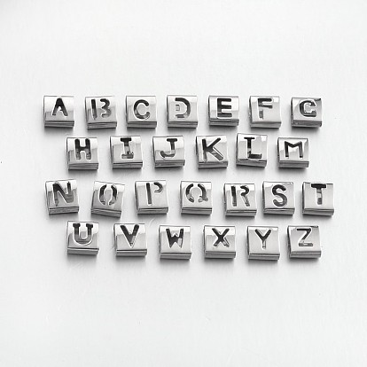 304 Stainless Steel Slide Charms, Letters, 9x8x4mm, Hole: 8mm