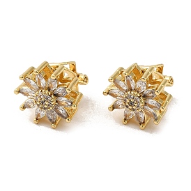 Boucles d'oreilles à clip en forme de tournesol en laiton plaqué or véritable, placage en crémaillère, avec zircons, plaqué longue durée, sans plomb et sans cadmium