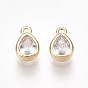 Brass Cubic Zirconia Charms, Drop, Clear, Nickel Free