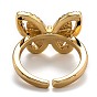 Brass Micro Pave Clear Cubic Zirconia Cuff Rings, Open Rings, with Enamel, Butterfly