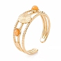 Натуральный драгоценный камень и плоское круглое открытое кольцо-манжета, ионное покрытие (ip) 304 тройное кольцо из нержавеющей стали для женщин, золотые