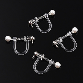 Resin Clip-on Earring Converter with Loops & ABS Plastic Imitation Pearl Beaded, Screw Earring Clips with Stainless Steel Findings