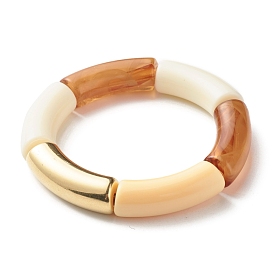 Chunky Curved Tube Beads Stretch Bracelet for Teen Girl Women, Acrylic & CCB Plastic Beads Bracelet