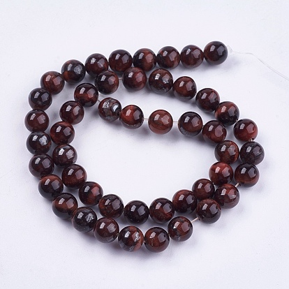 Natural Red Tiger Eye Stone Bead Strands, Dyed, Round